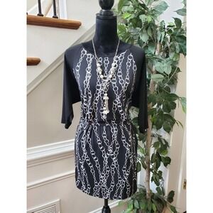 Banana Republic Women's Black & White Round Neck 3/4 Sleeve Knee Length Dress XS